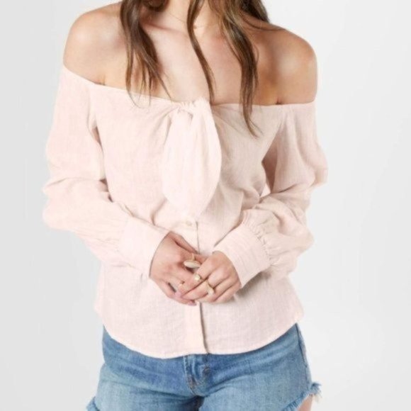 Free People Pink Hello There Beautiful Striped Off Shoulder Top - Picture 9 of 9